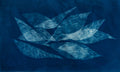 Blue abstract artwork on a white background