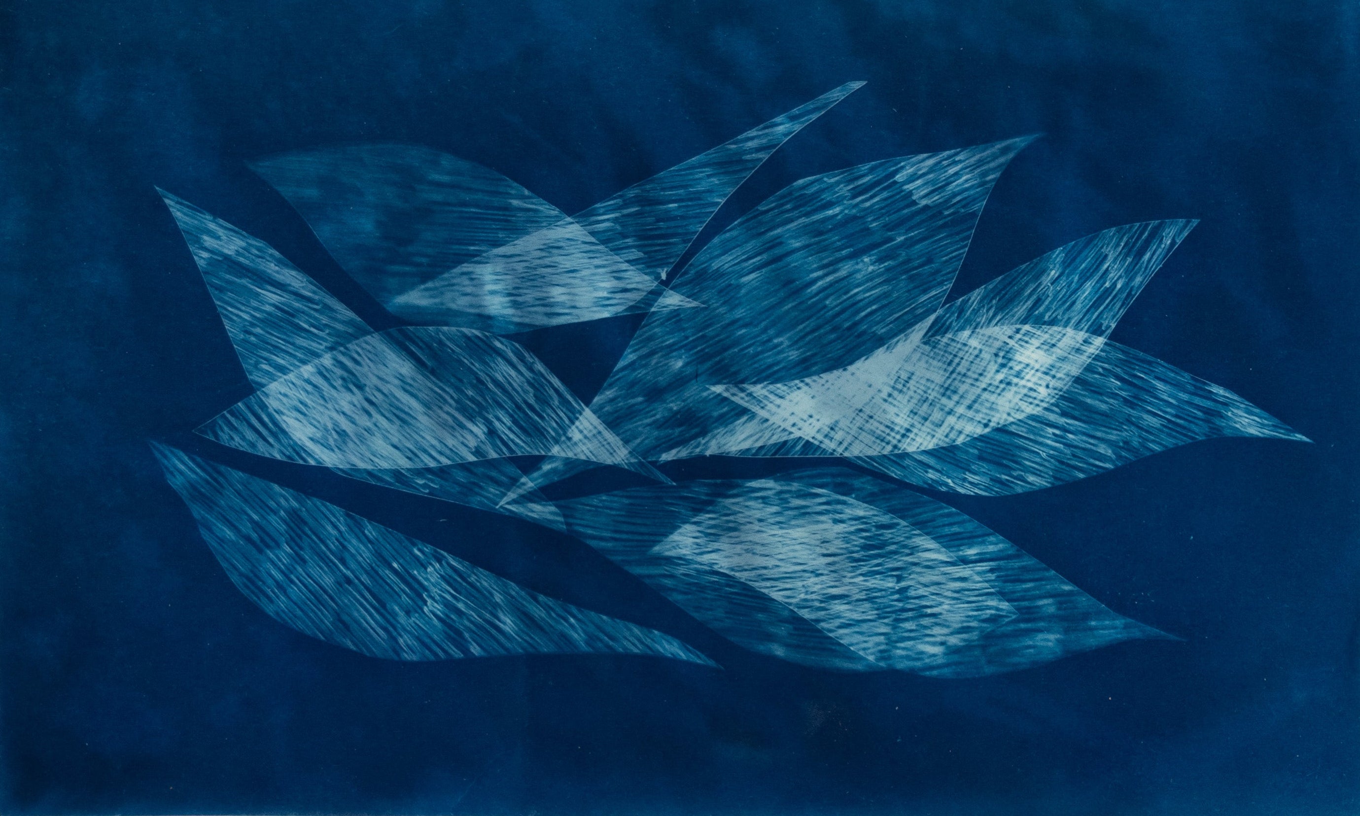 Blue abstract artwork on a white background